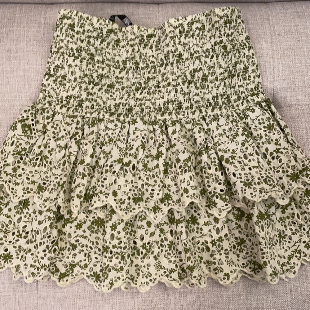 Zara woman printed skirt ruffled green white M - Picture 6 of 9